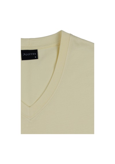 Goffra Kadın Vision V Yaka Premium Kalite Yoğun Dokulu Pamuklu T-shirt Sarı W102-r0220-03