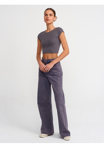 Dilvin Pamuk Ve Modal Karışımlı Crop Top Füme