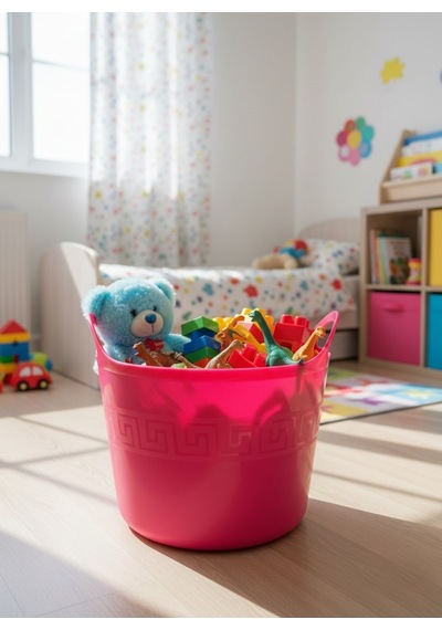 Pembe, Esnek Plastik Kova 20 Litre, Temizli Kovası, Esneyebilen Oyuncak Ve Çamaşır Sepeti Pembe