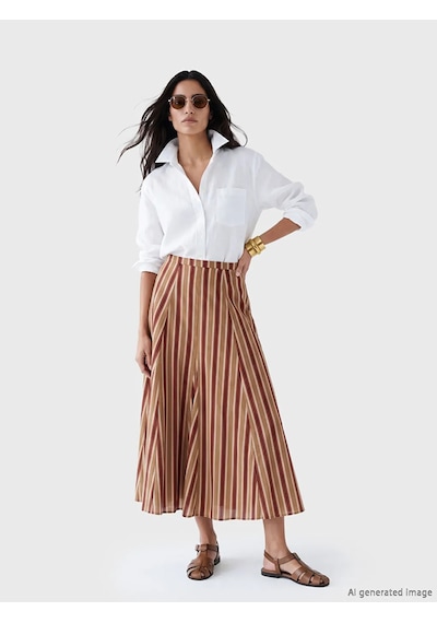 Lc Waikiki Kahverengi Regular Fit Çizgili A Kesim Etek