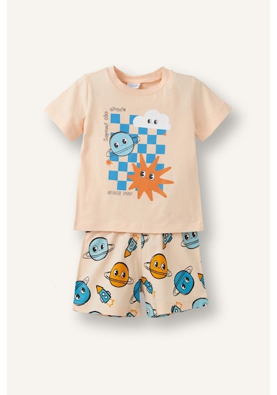 Defacto Desenli Kısa Kollu Üst Şort Alt 2li Pijama Takımı Erkek Bebek H5392a526hsog614 Turuncu-og614