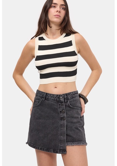 Itsbasic Kadın Gri Renk Önü Düğmeli Denim Şort Etek 1638 Gri