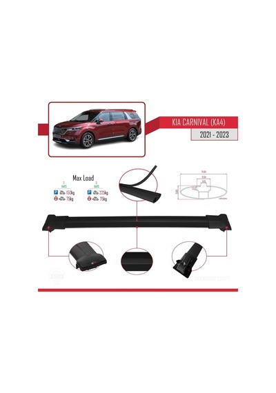 Kia Carnival Ka4 2021-2023 Arası İle Uyumlu Fly Model Ara Atkı Tavan Barı Siyah