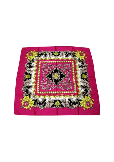Tikitonki Kare Kesim Etnik Çiçek Desenli Fuşya Saten Eşarp - 90x90 Fuşya Fuşya