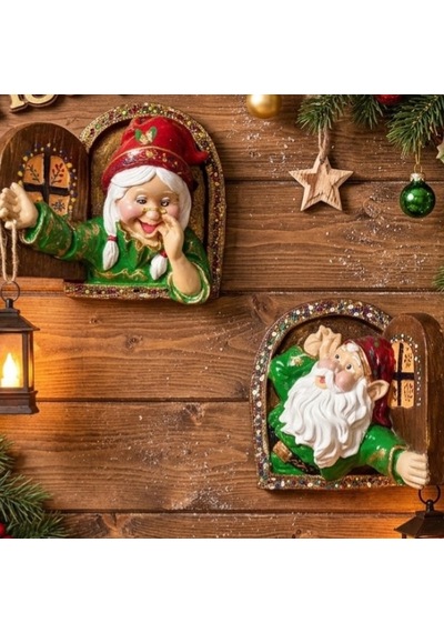 Yılbaşı Fenerli Cam Cüceleri Çifti Noel O114 2 Li