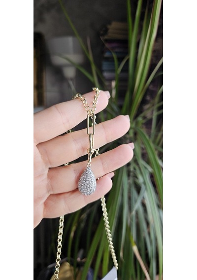Slowshe 14 K Gold Kaplama Damla Vıp Kolye Zincir Uzunluğu: 45 Cm Gold