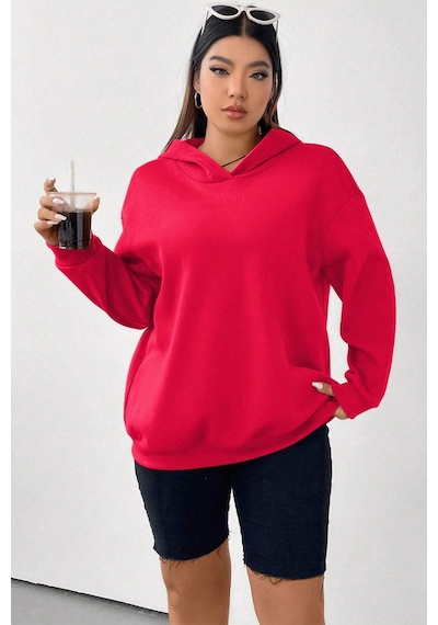 Unisex Oversize Live İn The Moment Baskılı Sweatshirt Kırmızı