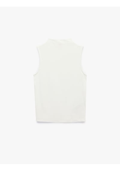 Koton Modal Kumaş Slim Fit Dik Yaka Kolsuz Tişört Ekru 7wak10090ek