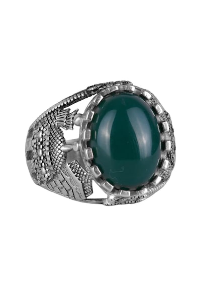 İslami Doğal Jade Taş Yüzük - Sakin 925 Ayar Gümüş Erkek Yüzük - Uyum Ve Refah Tasarımı Gümüş
