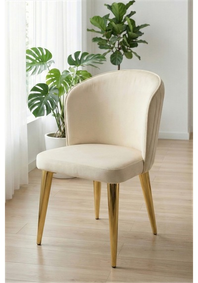 Sanderya Grid Serisi Gold Ayaklı Ceviz 85x170 Mutfak Salon Masa Takımı 6 Sandalye Ceviz - Krem