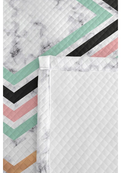 Mermer Geometrik Mint Genç Odası Tek Kişilik Pike Takımı - Pudra Antrasit 160x220 Cm Yatak Örtüsü Mistik Kadife Kıyısı