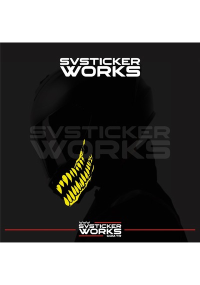 Ağız Diş Köpekbalığı Sticker Kask Vizör Sticker Tüm Kasklar Uyumlu 2 Adet Sağ Sol Sarı