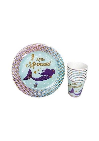 Deniz Kızı Temalı 8 Li Karton Tabak Bardak Set