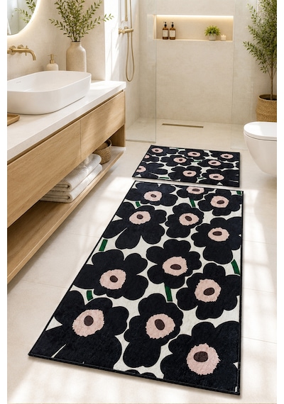 Non Compos 60x100 50x60 Kaydırmaz Tabanlı 2'li Banyo Paspas Seti Takımı Çok Renkli