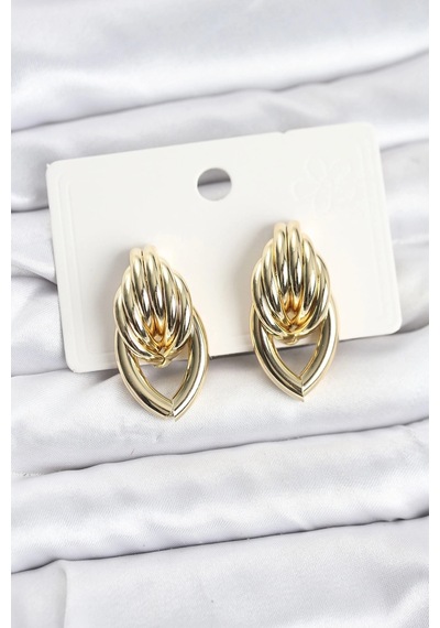 Ceylan Adam Pirinç Gold Renk Sarmal Damla Model Vintage Kadın Küpe Çok Renkli