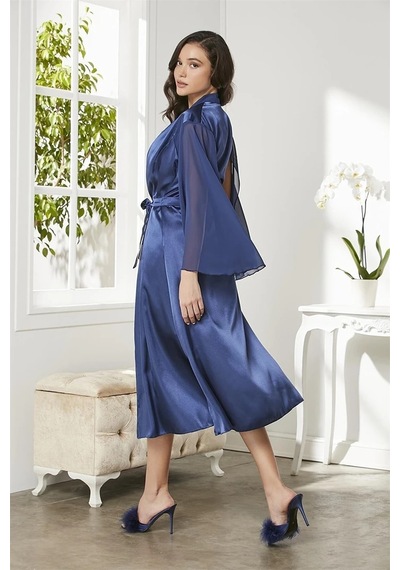 Pierre Cardin 4375 Kadın Saten Dantelli Gecelik Sabahlık Takım-lacivert Çok Renkli