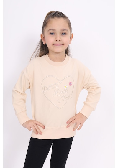 Toontoy Kız Çocuk Nakışlı Sweatshirt Bej