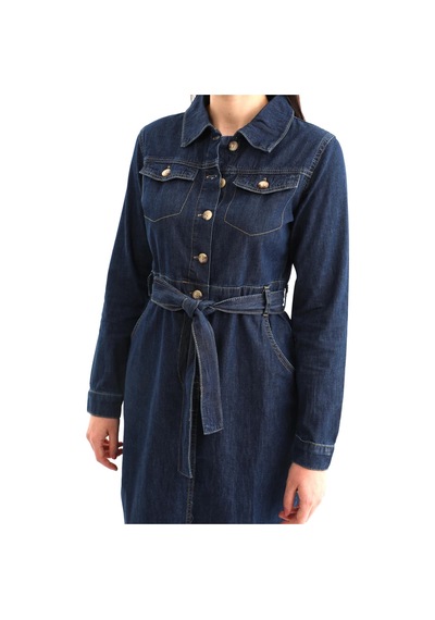 Banny Jeans Kadın Kuşaklı Uzun Kollu Elbise Lacivert