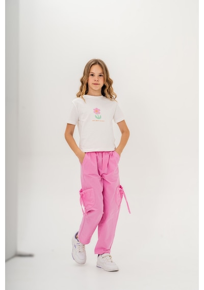 Mısstuffy Kız Çocuk Pamuklu T-shirt Keten Pantalonlu Yazlık Takım 6-9 Yaş Pembe - Beyaz Mısstuffy Kız Çocuk Pamuklu T-shirt Keten Pantalonlu Yazlık Takım 6-9 Yaş Pembe - Beyaz