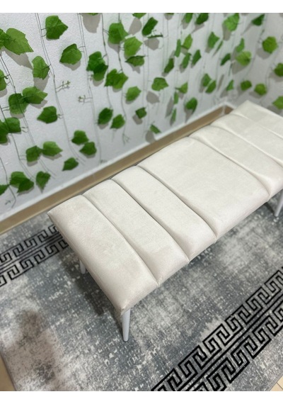 Özcan Metal Beyaz Metal Ayaklı Metal Kasalı Bench Mutfak Salon Antre Yatak Odası Balkon Puf Bank Bej