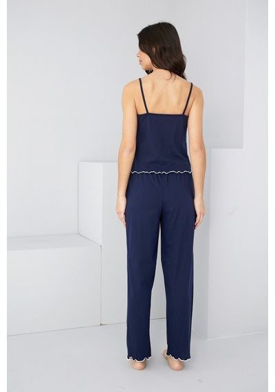 Siyah İnci İp Askılı Örme Pijama Takım 7883 Lacivert