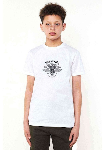 Qivi American Motor Wild Rides Baskılı Unisex Çocuk Beyaz Tshirt