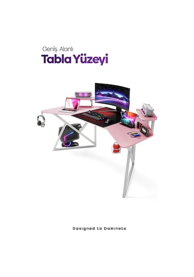 Vortex Kanatlı Oyuncu Masası Pembe