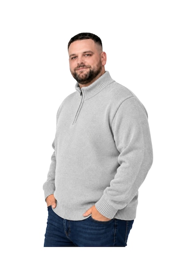 Battalmoda Erkek Büyük Beden Açık Gri Hattush Fermuarlı Dik Yaka Triko Kazak 3xl-4xl-5xl-6xl