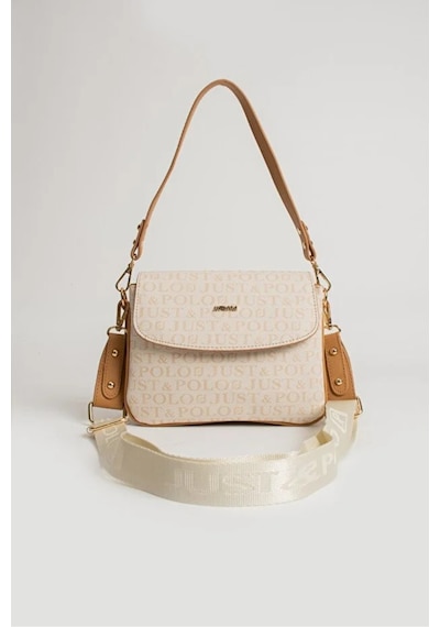Just Polo Kadın Baskılı Ayarlanabilir Askılı Şık Ve Lüks El & Omuz Çantası Shoulder Bag Krem - Taba