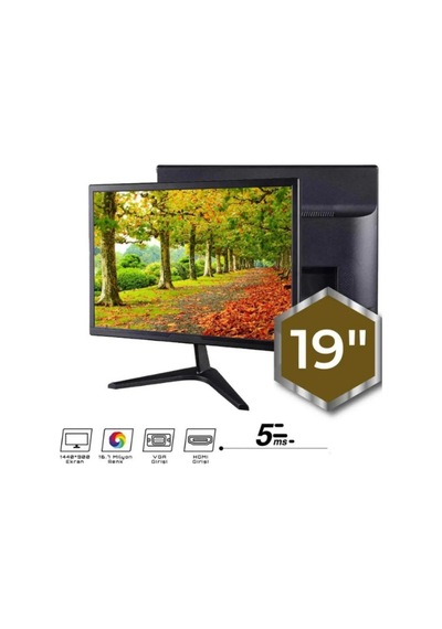 19 Inç Hoparlörlü Led Monitör Hdmı Vga Girişli, 60hz, 5ms, 12v Adaptörlü Kamera Ekranı