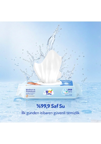 Uni Baby Newborn & Premature Yenidoğan Islak Pamuk Mendil 12x40 480 Yaprak 12'li Set
