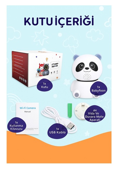 Cmr- 22 Panda Güvenlik Kamerası 360 Dönüş, Gece Görüşü, Hareket Takipli, Çift Yönlü Ses