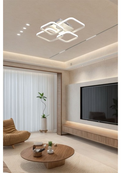 Ey Shop Beyaz 4 Lü Kare Model 3 Renk Led Avize Beyaz