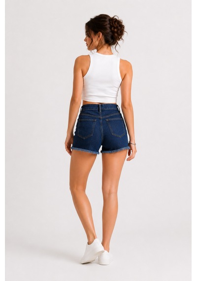 Layal My Beauty Lmb Kadın Jeans Yüksek Bel Likralı Paçası Püsküllü Denim Kot Şort Yeni Sezon New1 Lacivert
