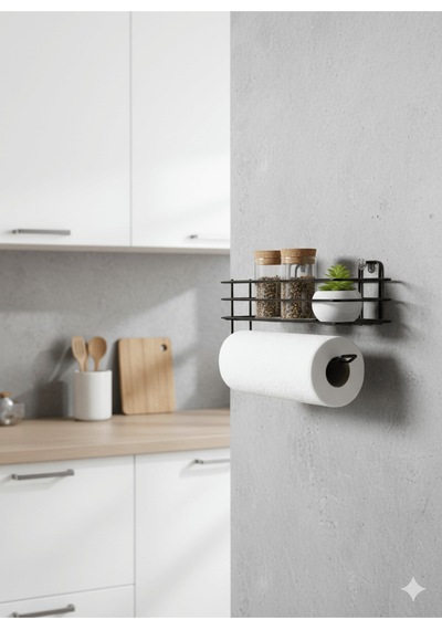 Siyah Yapışkanlı Raflı Kağıt Rulo Havluluk & Peçetelik, Mutfak, Banyo Düzenleyici Yapıştır/vidala Diğer