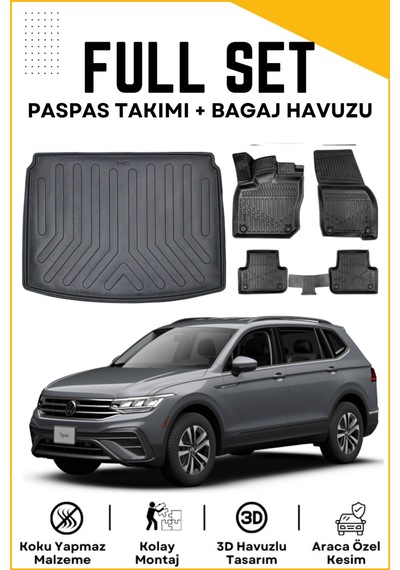 Volkswagen Tiguan 2023 Model Alt Birebir Uyumlu Bagaj Havuzu+paspas Seti