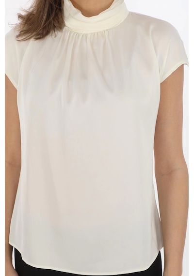 Yaka Drape Detaylı Saten Bluz 01-ekru