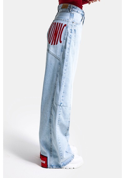 Itsbasic Kadın Ice Renk 4s6-3 Mega Baggy Fit Paça Ve Cep Detaylı Özel Tasarım Denim Jean Buz Mavi