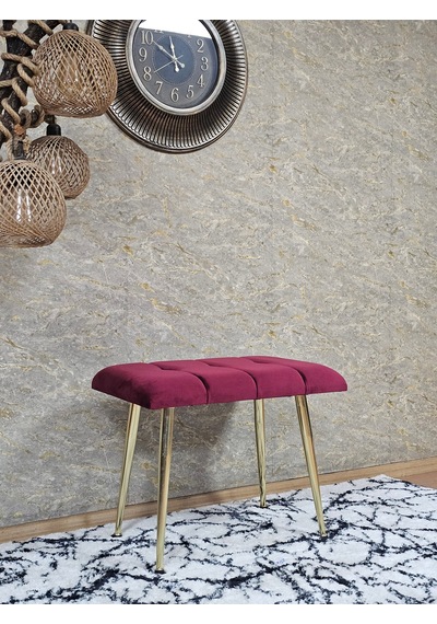 Zafir Gold Sivriltme Ayaklı 60 Cm Puf Bench - Puf - Bench - Oturak - Mutfak Oturağı - Antre Oturağı Bordo