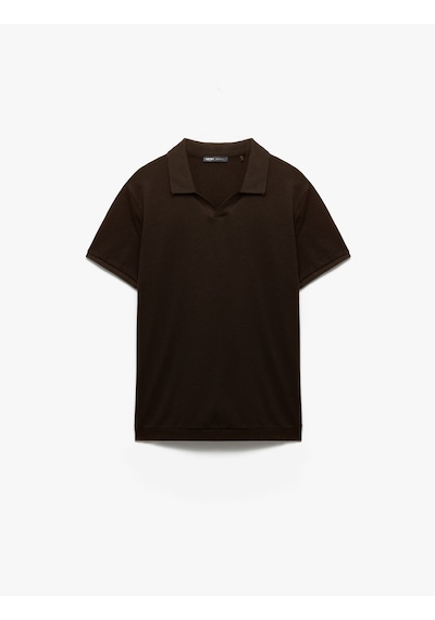 Koton Dokulu Regular Fit Kısa Kollu V Yaka Polo Tişört Haki 5sam10030mk Haki