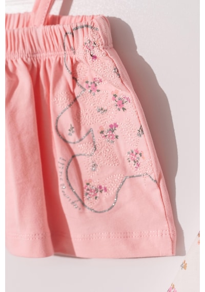 Kıpırık Baby Kız Bebek Çocuk Askılı Pembe Tişört Çiçekli Etekli Takım-1151 Pembe