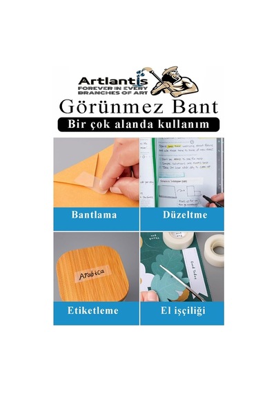 Tr 19x33 Metre 12 Adet Şeffaf Görünmez Bant Aydınger Yazılabilir Mat Bant Büro Bandı 1