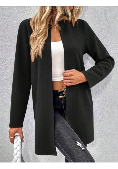 Defymoda Kadın Uzun Kollu Önü Açık Uzun Modal Ceket Siyah