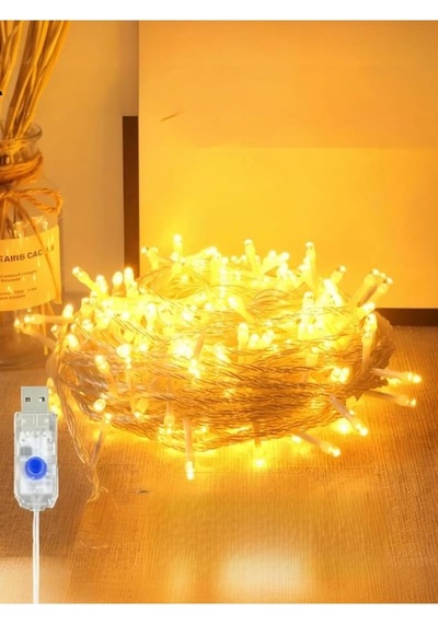 Tr 10 Mt Yılbaşı Led Günışığı Usb Girişli Noel Dekorasyon Üç Kademeli, Sarı Diğer