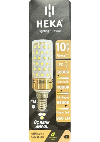 2 Adet Heka 10w 70w Sarı-günışığı-beyaz E14 Duylu Üç Renkli Led Mısır Ampul