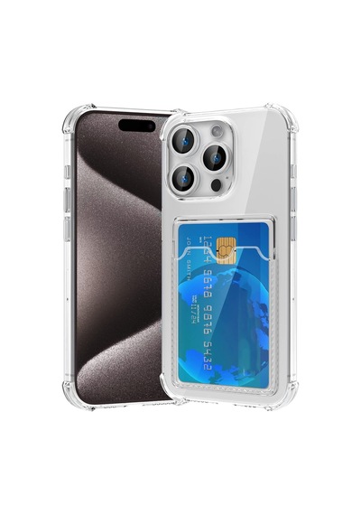 Apple İphone 16 Pro Kapak İle Uyumlu Kartlıklı Darbe Emici Özellikli Şeffaf Silikon Kılıf
