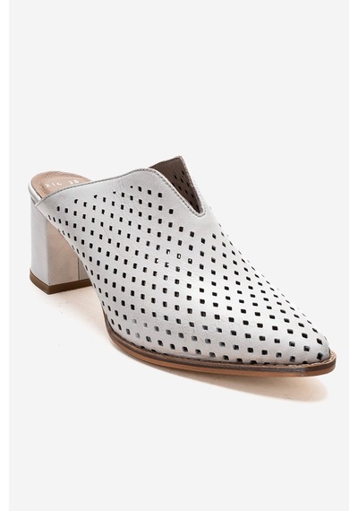 Luvishoes Toen Beyaz Cilt Hakiki Deri Kadın Kalın Topuklu Terlik