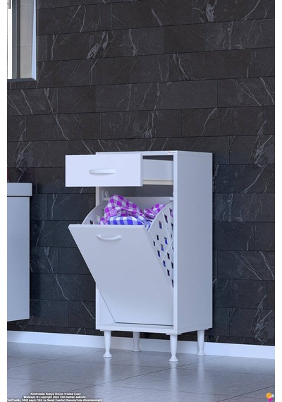 Emir 35 Cm 1 Gözlü Kirli Çamaşır Sepetli Ve Çekmeceli Çok Amaçlı Banyo Dolabı Beyaz