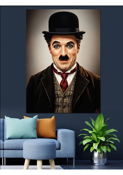 Ahşap Tablo Charlie Chaplin Portre Çizimi
