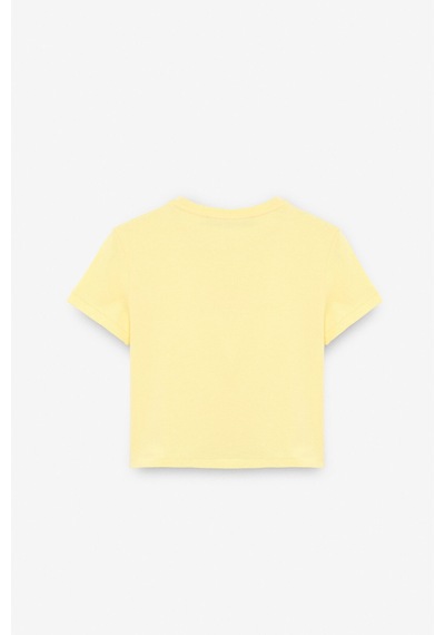 ETHIQUET ZERAYA Kadın Bisiklet Yaka Kısa Kollu Önde Nakış Detaylı Crop Sarı T-Shirt